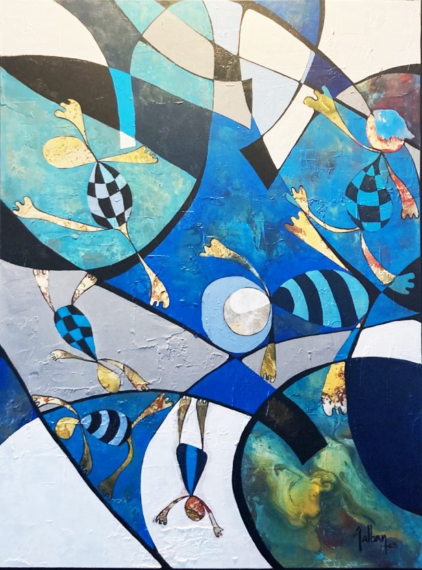 Funanbuleando 2023 canvas/ acrylic/mix 36x48 $3000 USD