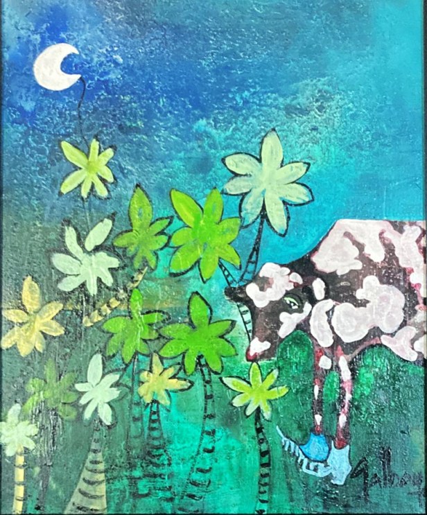 Priscila and the pot 2023 canvas/ acrylic/mix 20x16 $800 USD