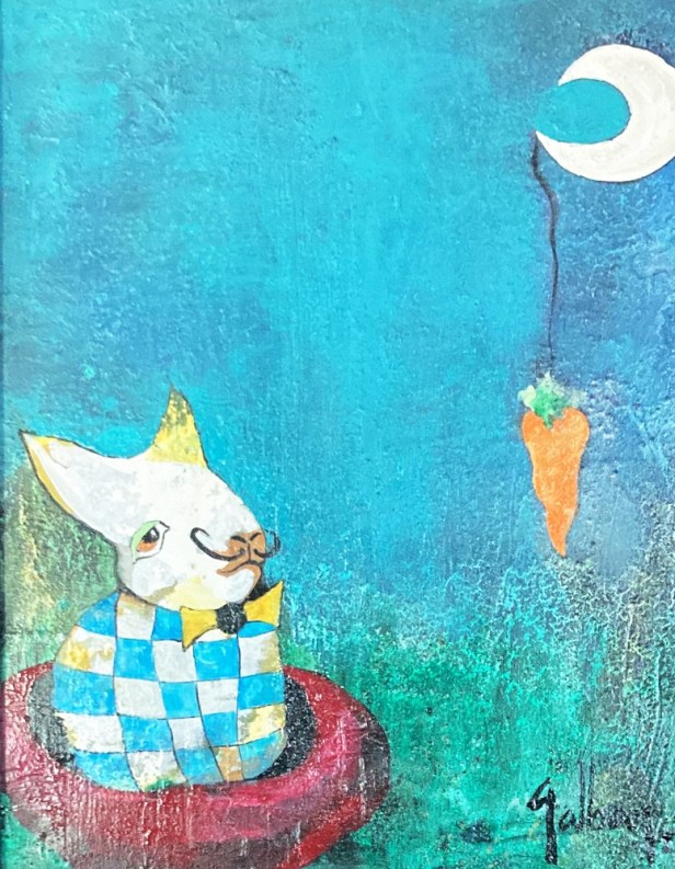 White rabbit 2023 canvas/ acrylic/mix 20x16